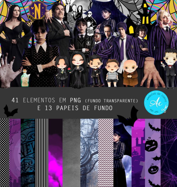 Kit Digital Wandinha Wednesday Familia Addams Png