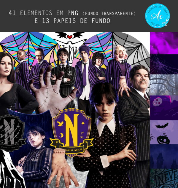 Kit Digital Wandinha Wednesday Familia Addams Png - Image 2
