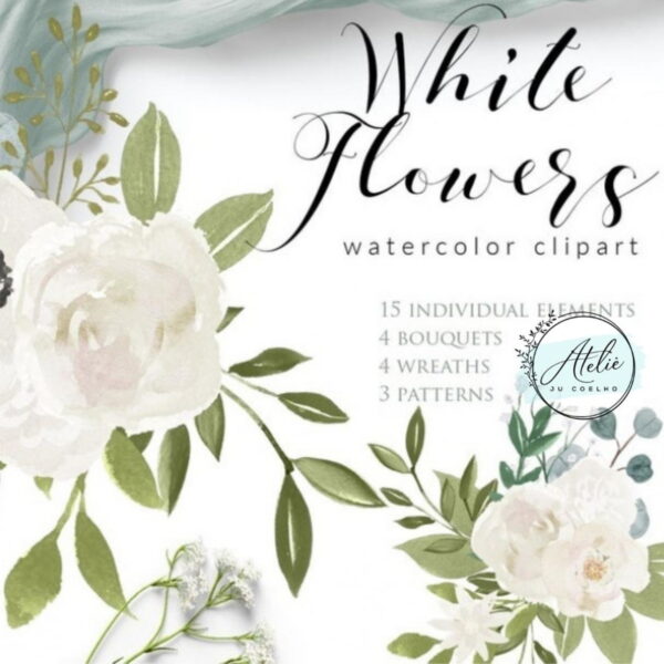 Kit Digital White Flowers