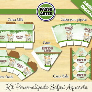 Kit Festa Digital Personalizado - Safari Aquarelado Menino