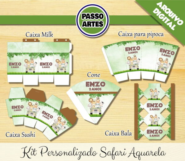 Kit Festa Digital Personalizado - Safari Aquarelado Menino