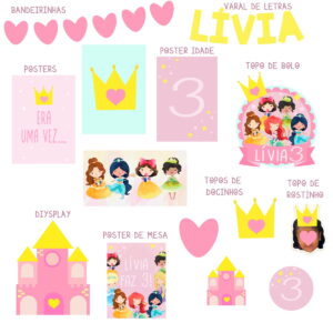 Kit Festa Digital Princesas Aquarela