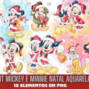 Kit Mickey e Minnie Natal Aquarela