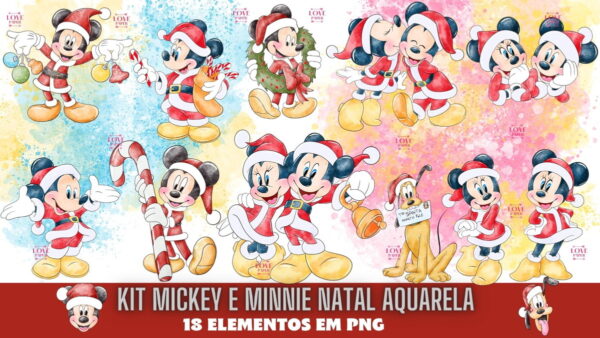 Kit Mickey e Minnie Natal Aquarela