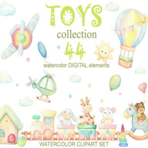Kit Papel Digital brinquedos aquarela
