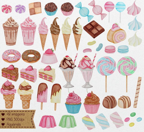 Kit Papel Digital Doces Aquarela Feito a Mão - Image 2