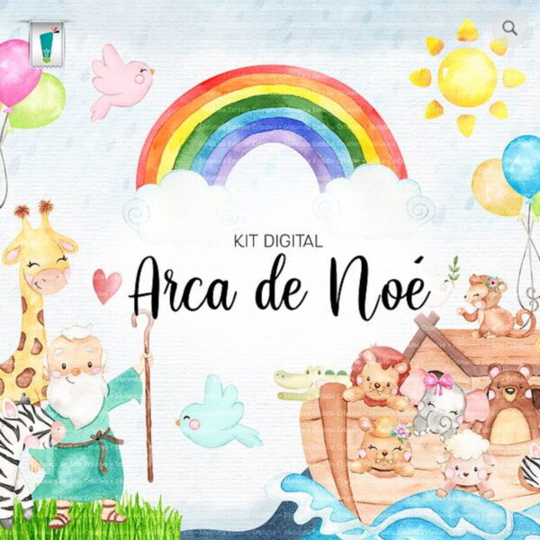 Kit Png Digital - Arca de Noé Aquarela