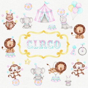 Kit Png Digital -circo Candy Rosa Aquarela