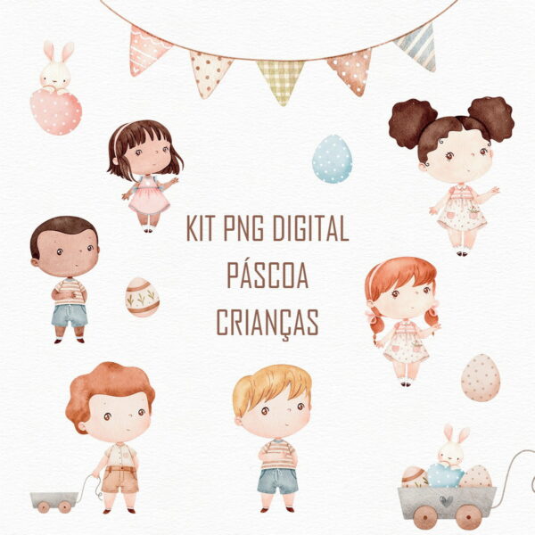 Kit Png Digital -crianças Aquarela