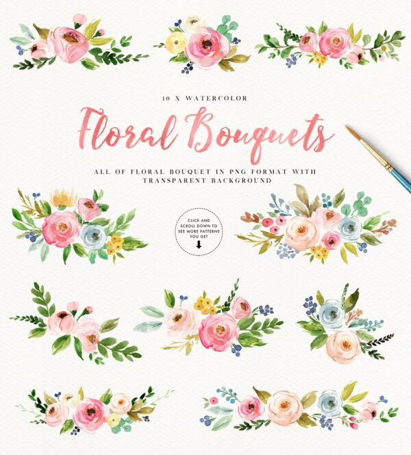 Kit PREMIUM Aquarela Floral Watercolor Romantic PNG C.19 - Imagem 2