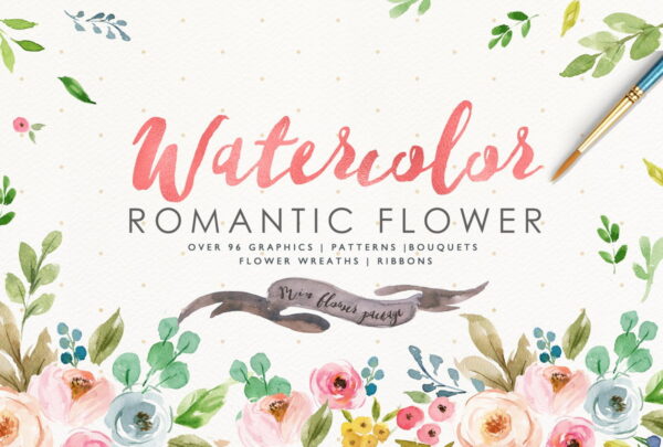 Kit PREMIUM Aquarela Floral Watercolor Romantic PNG C.19