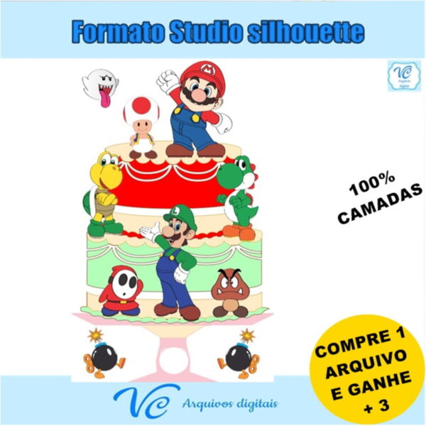 M294- Topo de Bolo Super Mário- 04- Arquivo de Corte