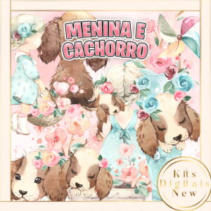 Menina E Cachorro Cute Aquarela Kit Digital