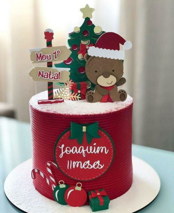 Topo de Bolo Meu Primeiro Natal Ursinho Arquivo de Corte #11