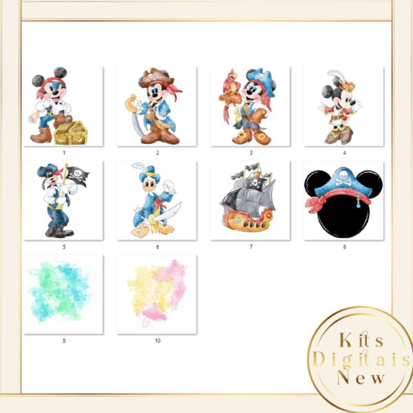 Mickey Pirata Aquarela Kit Digital - Imagem 2