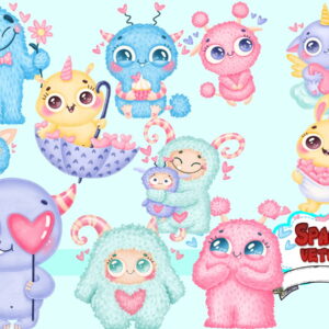 Monstrinhos Baby Aquarela Kit Digital 1139