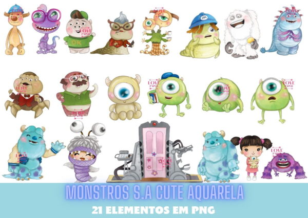 Monstros S.a Cute Aquarela