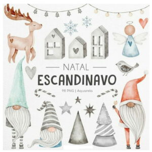 Natal Escandinavo Aquarela Kit Digital