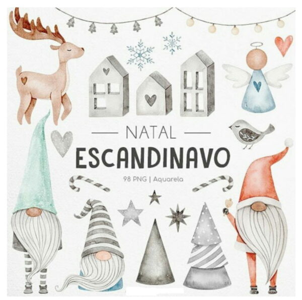 Natal Escandinavo Aquarela Kit Digital
