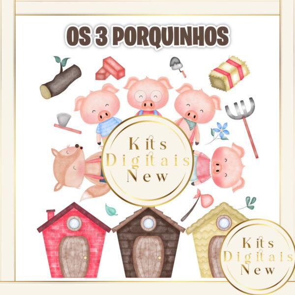OS 3 PORQUINHOS AQUARELA KIT DIGITAL