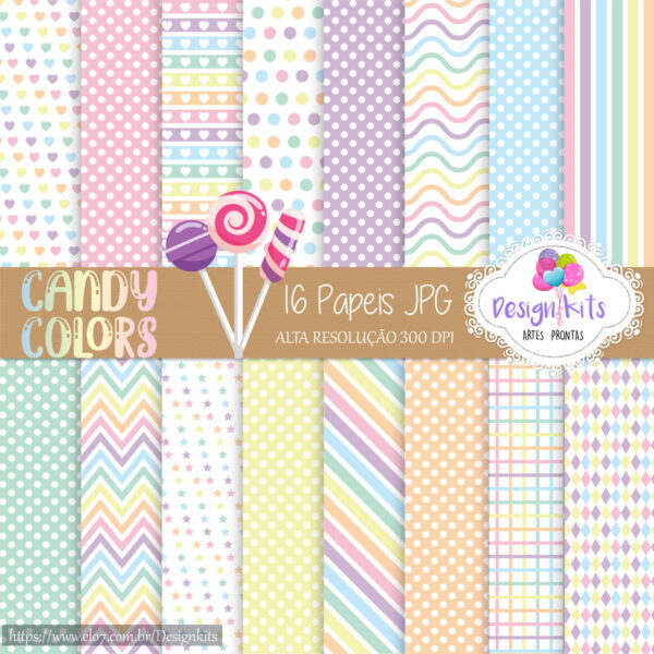 Papéis Candy Colors kit digital jpg