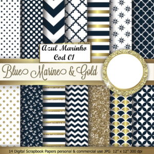 PAPEL DIGITAL AZUL MARINHO + 11 KITS A SUA ESCOLHA