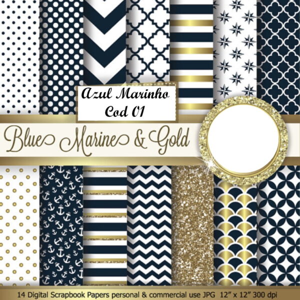PAPEL DIGITAL AZUL MARINHO + 11 KITS A SUA ESCOLHA