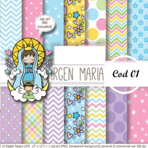 PAPEL DIGITAL VIRGEM MARIA + 11 KITS A SUA ESCOLHA