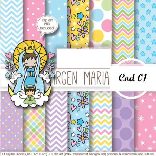PAPEL DIGITAL VIRGEM MARIA + 11 KITS A SUA ESCOLHA