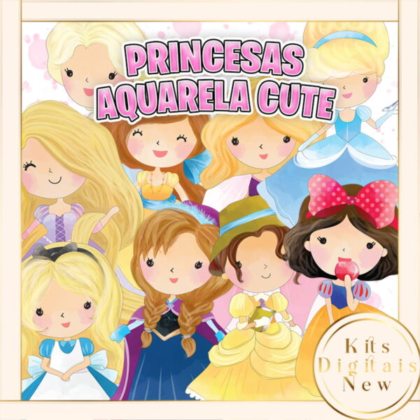 Princesas Cute Aquarela Kit Digital