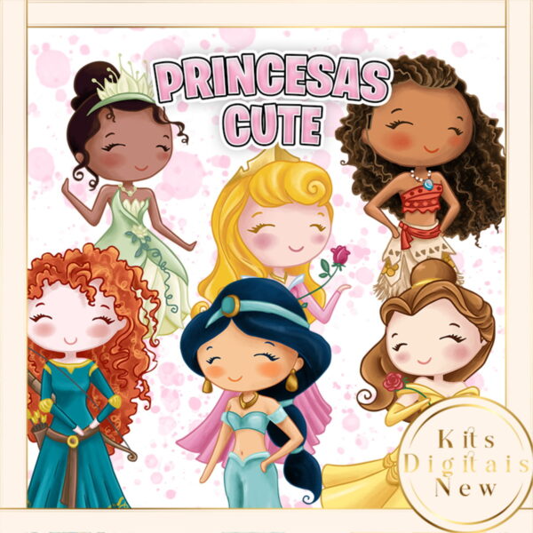 Princesas Cute Aquarela Kit Digital