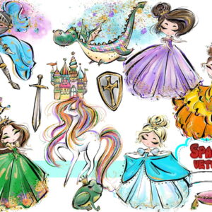 Princesas e Príncipes Aquarela Kit Digital Ref 1067