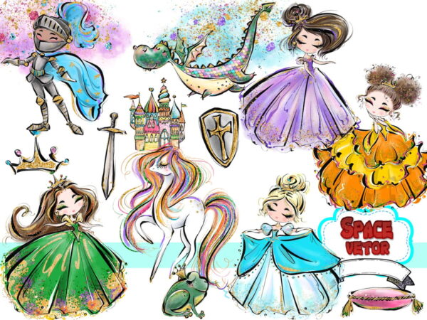 Princesas e Príncipes Aquarela Kit Digital Ref 1067