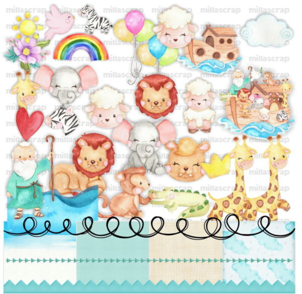 Scrapbook Digital Arca de Noé Aquarela 01