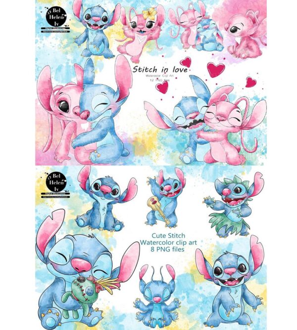 Stitch Aquarela Kit Digital Png 14