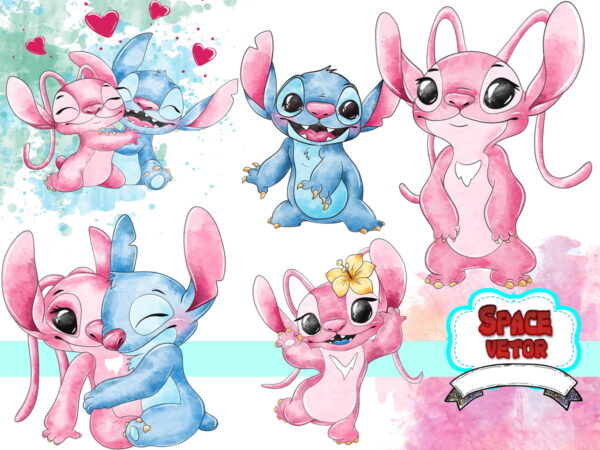Stitch e Angel Aquarela ,kit Digital Compre 1 Leve 3