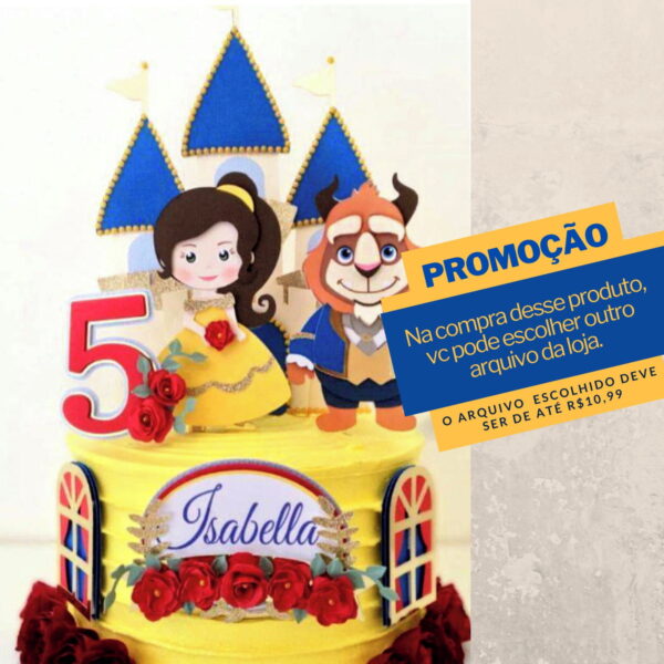 Studio/pdf Arquivo de Corte Topo de Bolo a Bela e a Fera-003