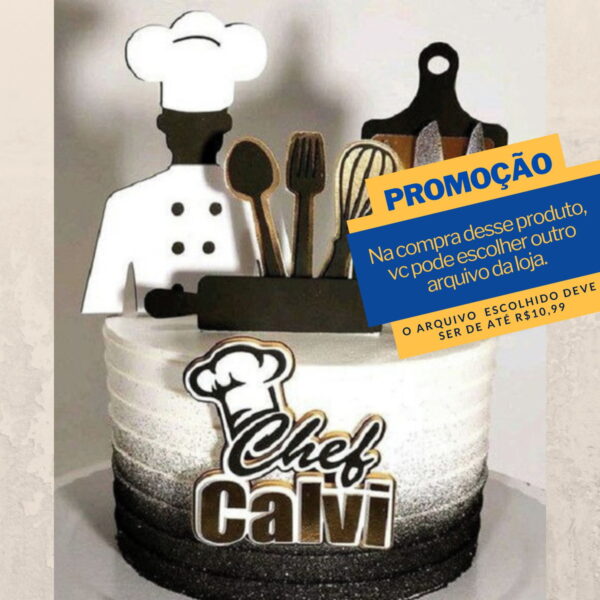 Studio/pdf Arquivo de Corte Topo de Bolo Chef Cozinha -001