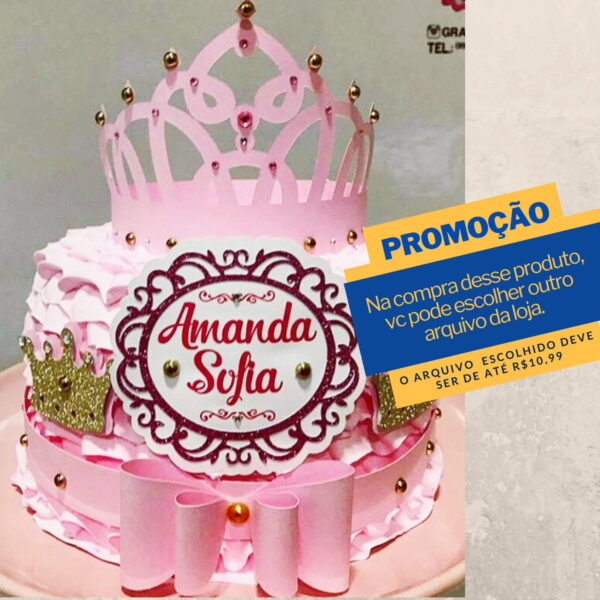 Studio/pdf Arquivo de Corte Topo de Bolo Princesa Coroa -027