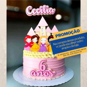 Studio/pdf Arquivo de Corte Topo de Bolo Princesas Cute -007