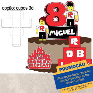 Studio/pdf Arquivo de Corte Topo de Bolo Roblox Cubo -012