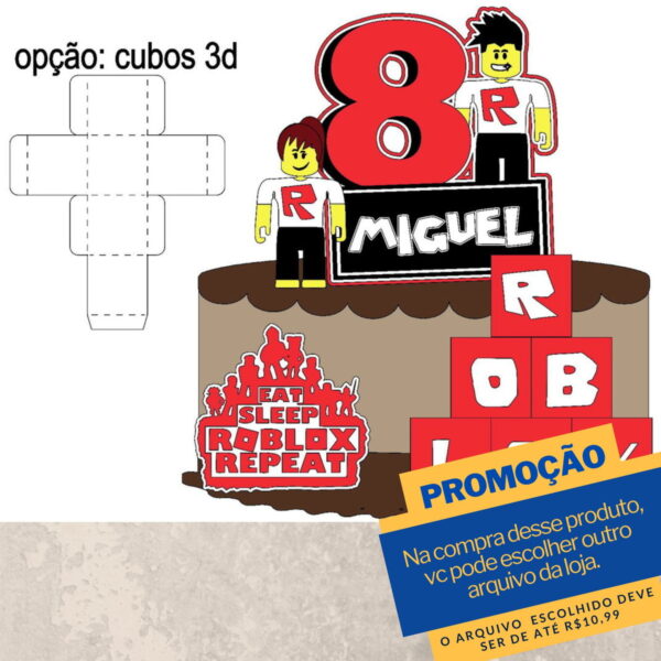 Studio/pdf Arquivo de Corte Topo de Bolo Roblox Cubo -012