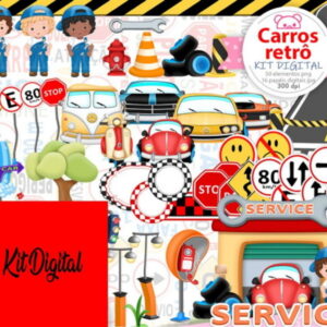 Super kit Digital Carros retro PNG Cliparts- Scrapbook