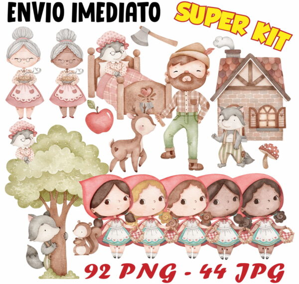 Super kit Digital Chapeuzinho Vermelho Aquarela