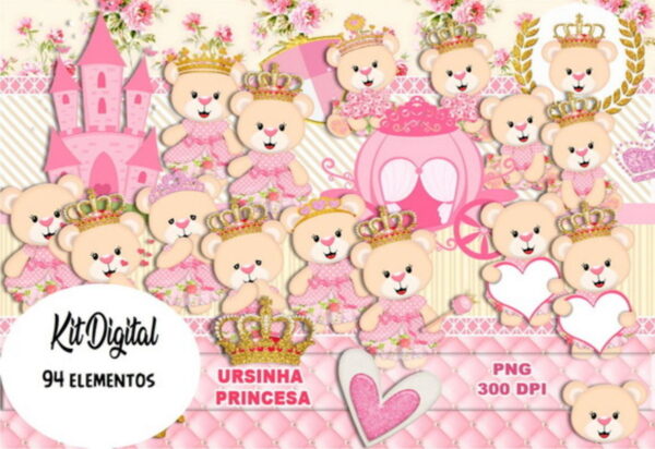 Super kit Digital Ursinha Princesa PNG - Scrapbook