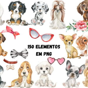 Super Kit Dogs Aquarela - Arquivo Digital