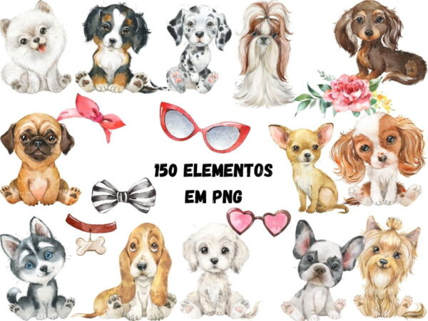 Super Kit Dogs Aquarela - Arquivo Digital