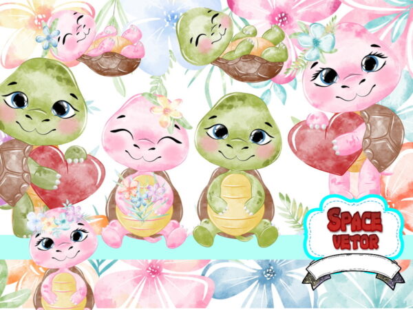 Tartaruga baby aquarela kit digital 022