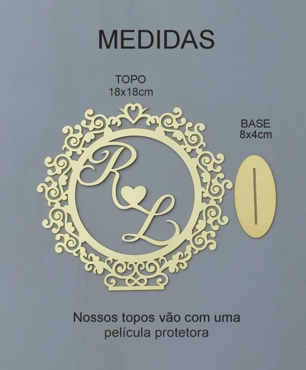 Topo Bolo Acrílico Espelhado (brasão, Monograma) - Imagem 2