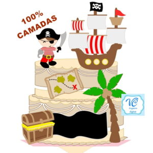 Topo bolo Menino Pirata em camadas -Arquivo de Corte